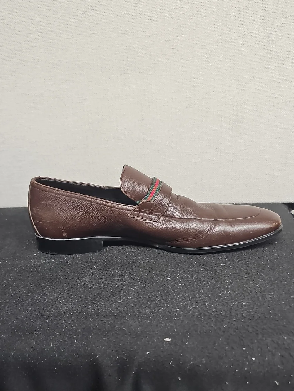 GUCCI WEB STRIPE BROWN LEATHER MENS LOAFERS BFPM-05-141